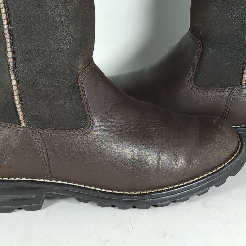 UGG Womens Brooks US7 Tall Brown Leather Shearling Sherpa PullOn Boots - Picture 16 of 16